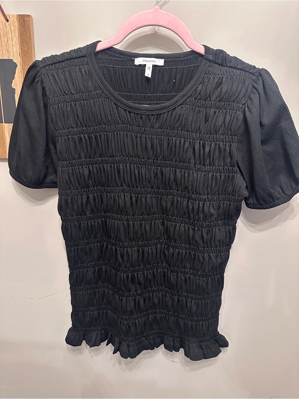 Maurices Black Smocked Short Puff Sleeve Tee